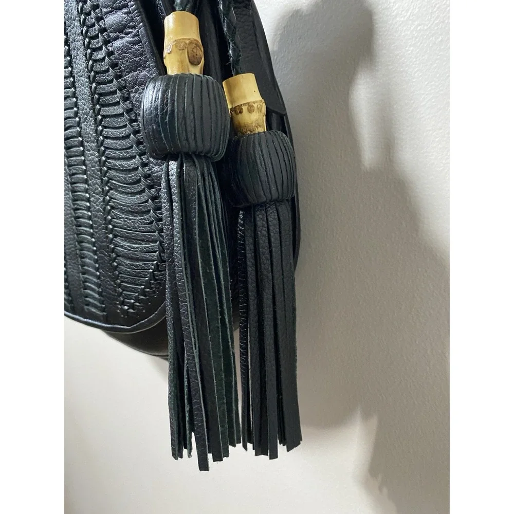 Foley + Corinna Charlotte Saddle Bag MEDIUM Pebbled Black Leather Woven Design‎